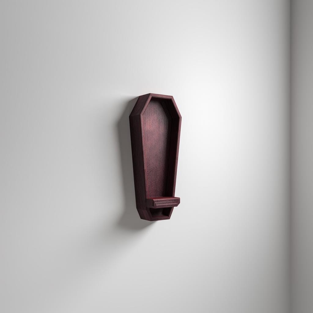 3D Printed Coffin Wall Shelf | Gothic Vampire Niche for Candles & Crystals | Horror Home Decor Accent for Halloween Lovers and Goth Rooms