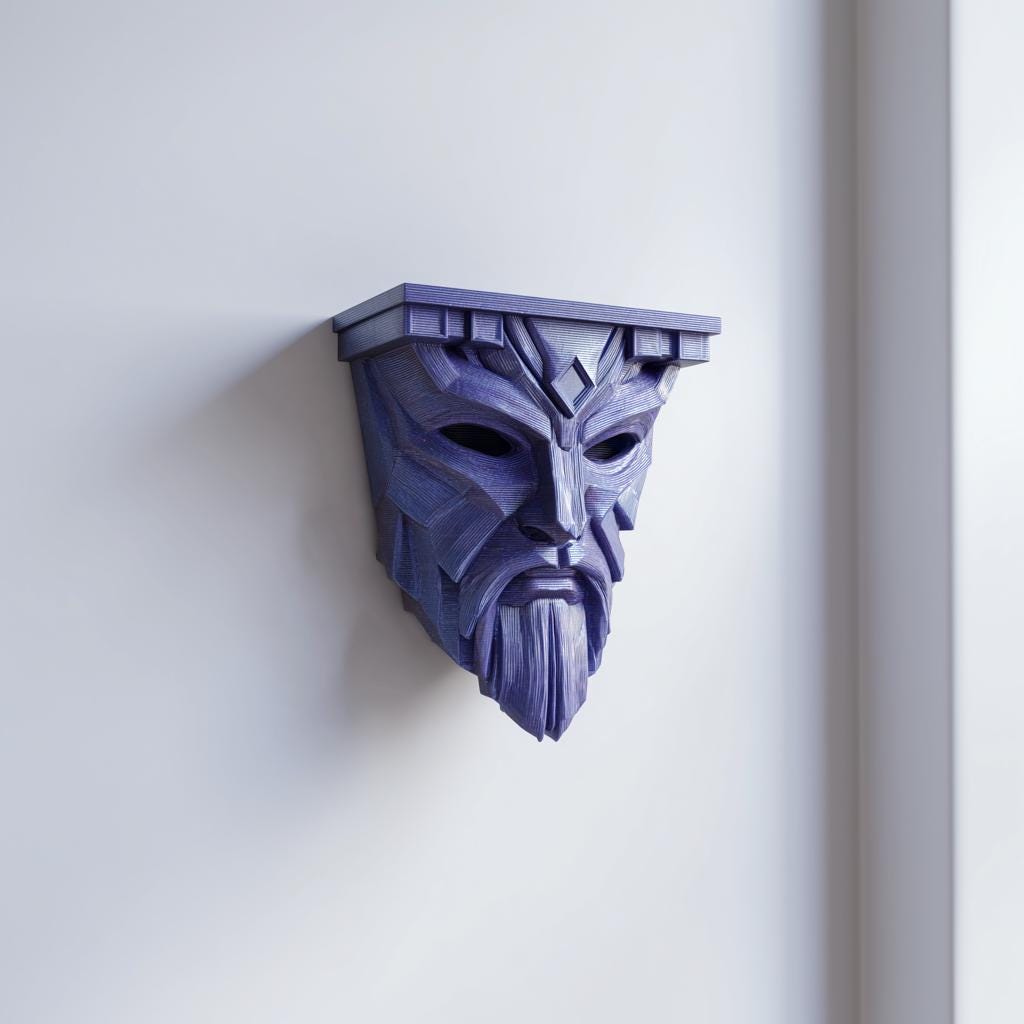 3D Printed Fantasy Guardian Mask Wall Shelf | Gothic Stone Face Display Ledge for Dungeon Room, Gaming Setup, Medieval Wall Art Home Decor