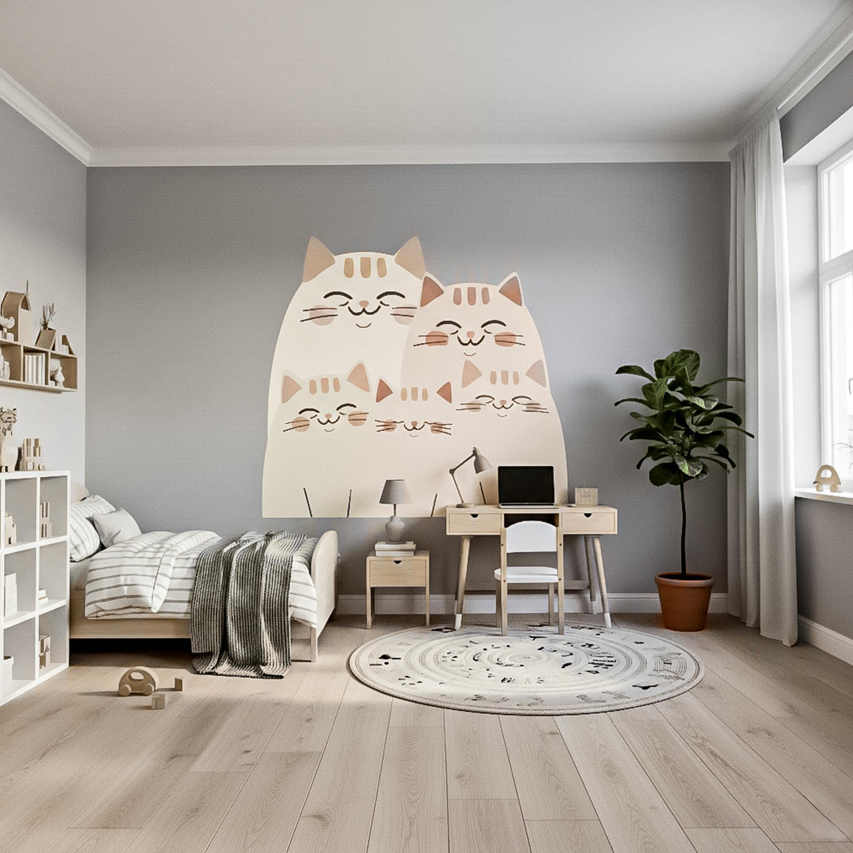 Cute Cat Family Wall Decal | Nursery Cat Stickers | Boho Kitten Wall Art | Kids Room Decor | Minimalist Pet Decal