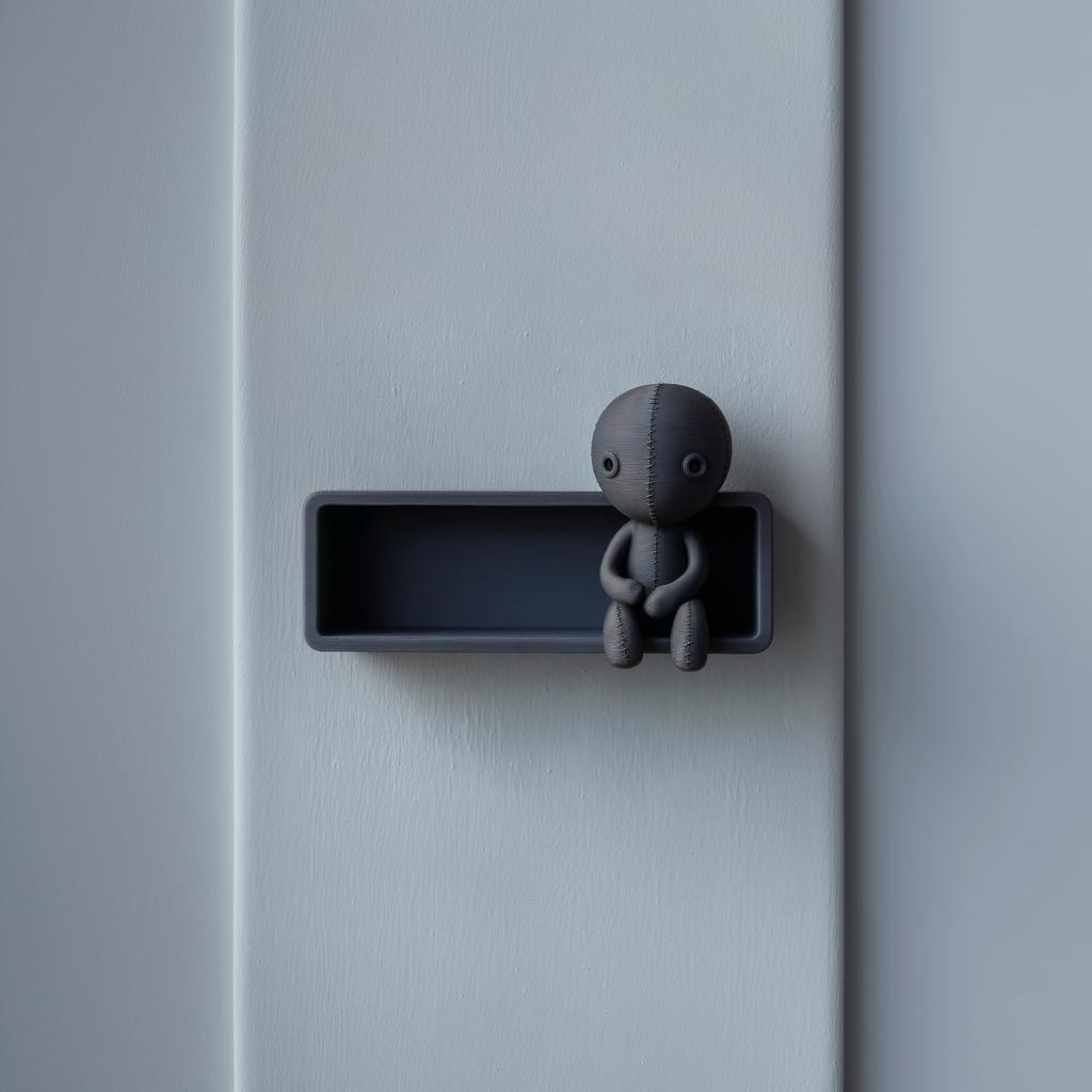 3D Printed Grim Stitch Doll Wall Shelf | Dark Fantasy Floating Ledge Display | Gothic Wall Decor Accent for Cozy Bedroom Gaming Room Office