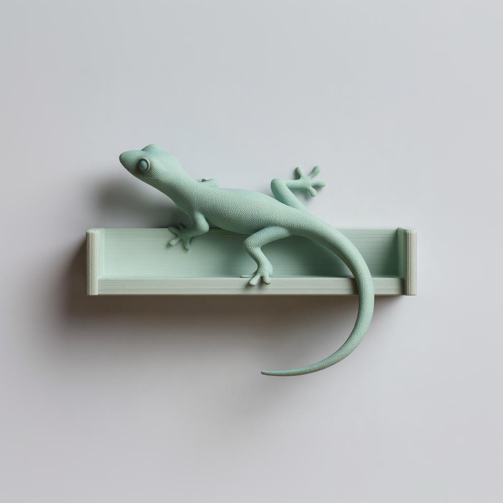 3D Printed Gecko Wall Shelf | Minimal Reptile Floating Ledge Display | Modern Lizard Decor Accent for Cozy Bedroom Office and Gaming Room