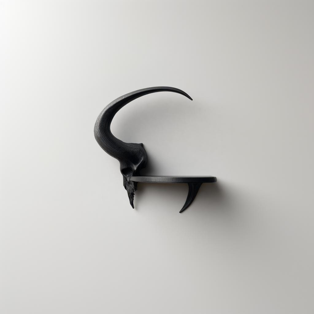 3D Printed Ram Skull Wall Shelf | Dark Fantasy Horned Floating Ledge | Gothic Room Decor Accent