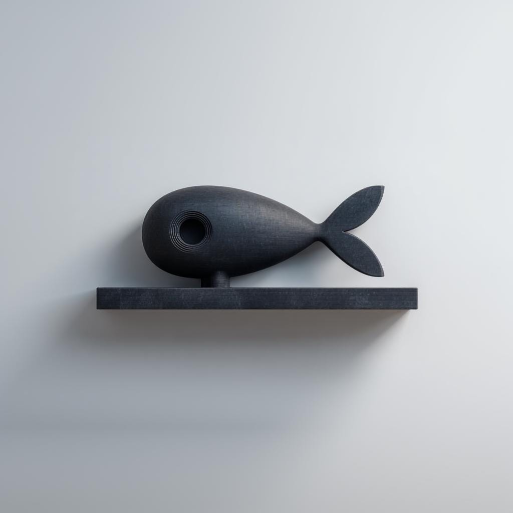 3D Printed Fish Wall Shelf | Minimal Submarine Inspired Floating Ledge | Ocean Theme Decor Accent for Cozy Bedroom Gaming Room Home Office