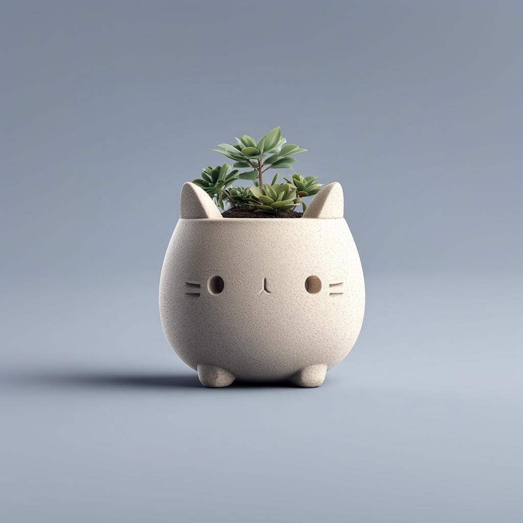 3D Printed Cat Planter Pot | Kawaii Minimal Succulent Holder | Cute Desk Plant Pot