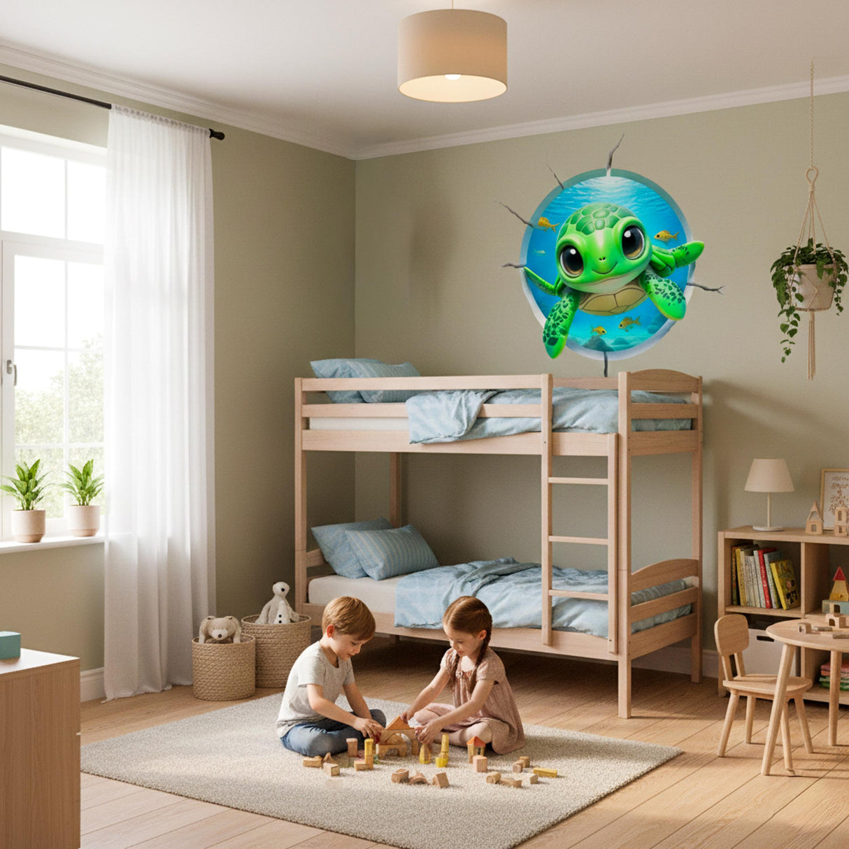 Sea Turtle Wall Decal | 3D Ocean Wall Sticker | Nursery Hole in Wall Art | Kids Room Decor | Turtle Portal Mural