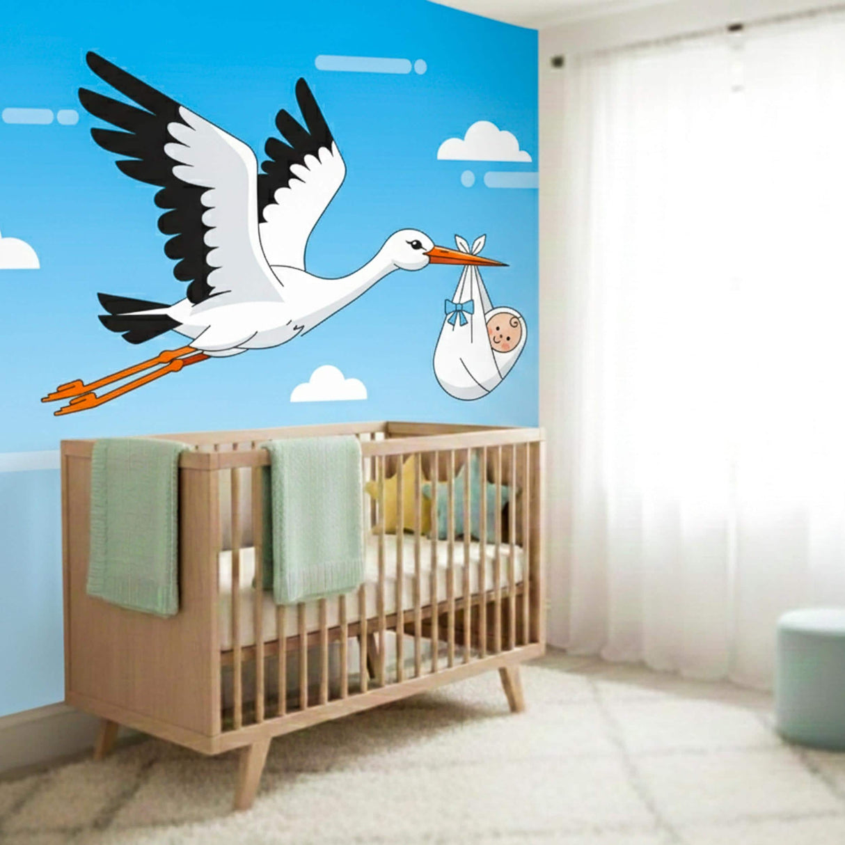 Stork With Baby Wall Decal | Nursery Sticker