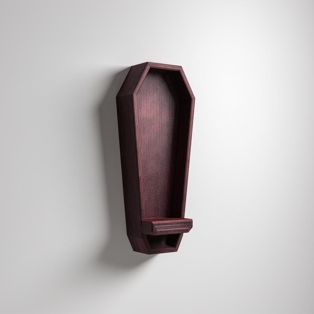 3D Printed Coffin Wall Shelf | Gothic Vampire Niche for Candles & Crystals | Horror Home Decor Accent for Halloween Lovers and Goth Rooms