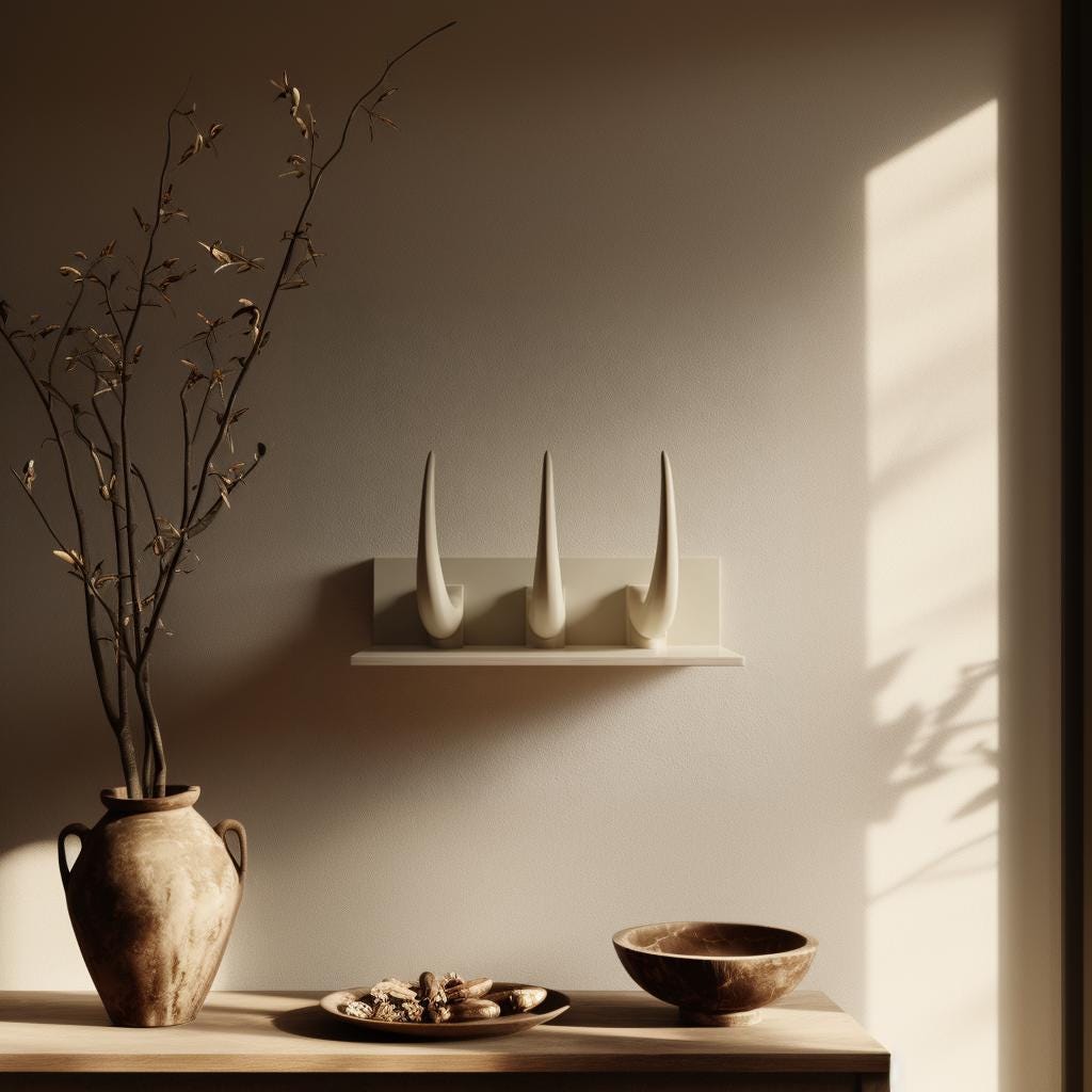 3D Printed Horn Wall Shelf Decor | Fantasy Floating Shelf with Horn Spikes | Modern Gothic Accent for Entryway, Hallway and Living Room