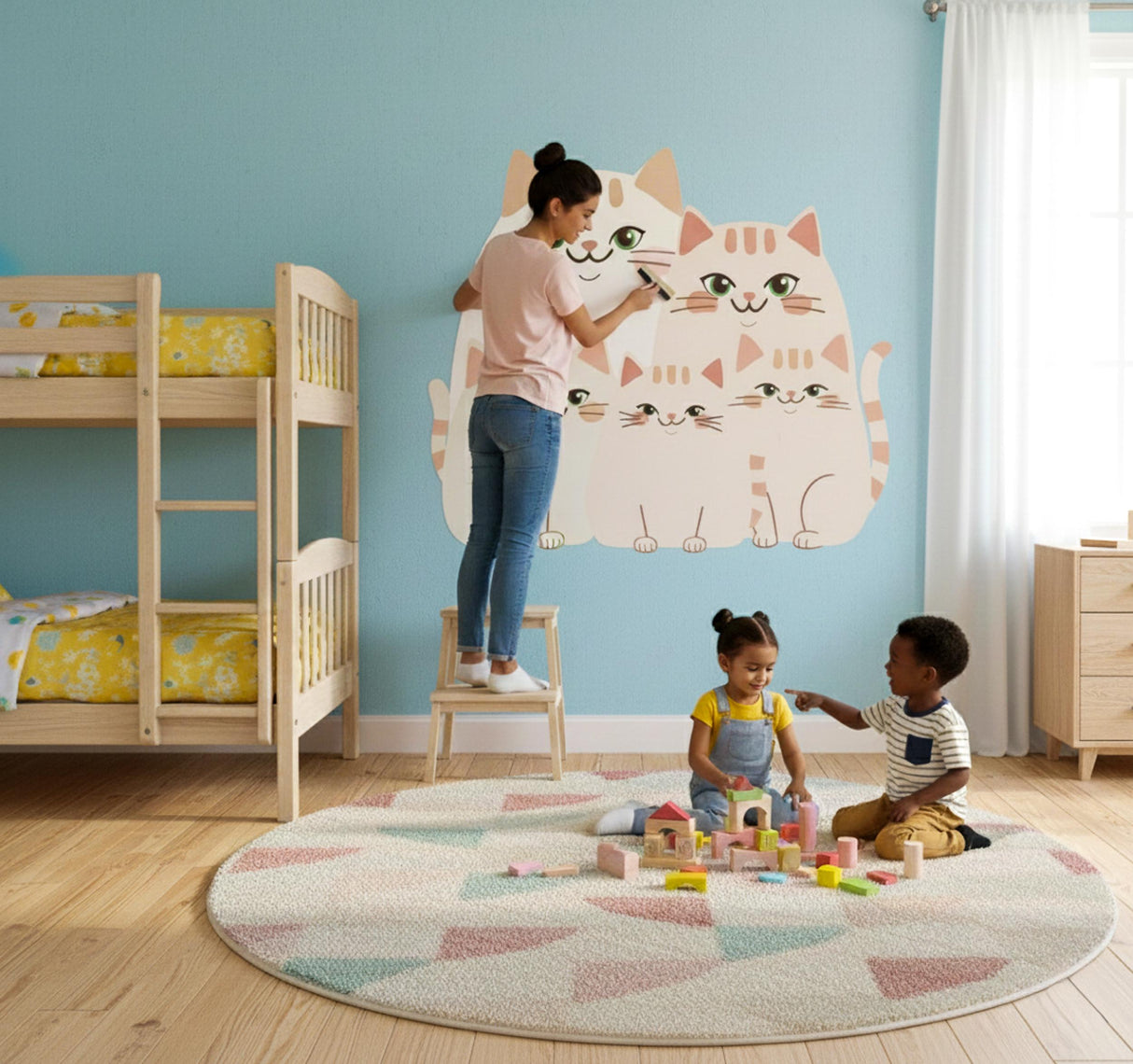 Cute Cat Family Wall Decal | Nursery Cat Stickers