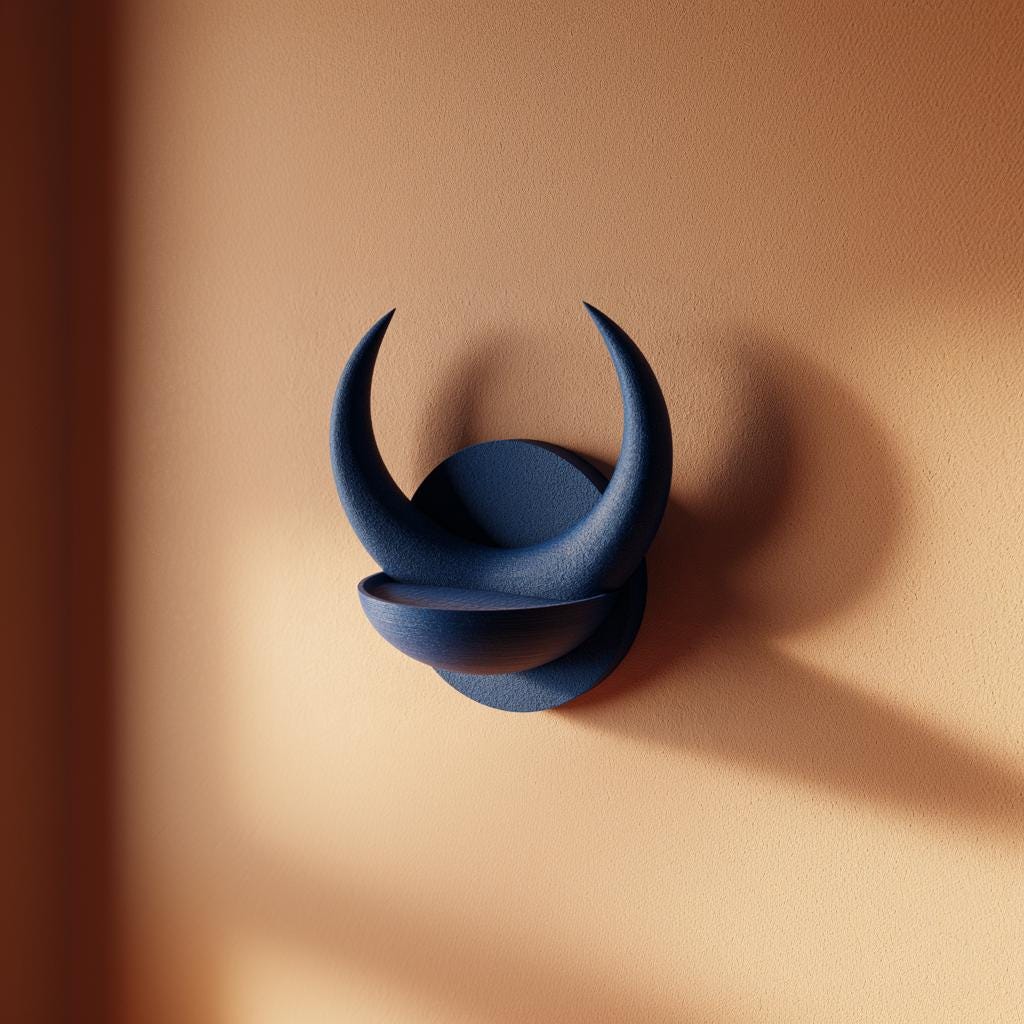 3D Printed Horned Wall Shelf Bowl | Crescent Horn Floating Decor Ledge | Fantasy Minimal Wall Decor Art for Entryway, Bedroom or Living Room