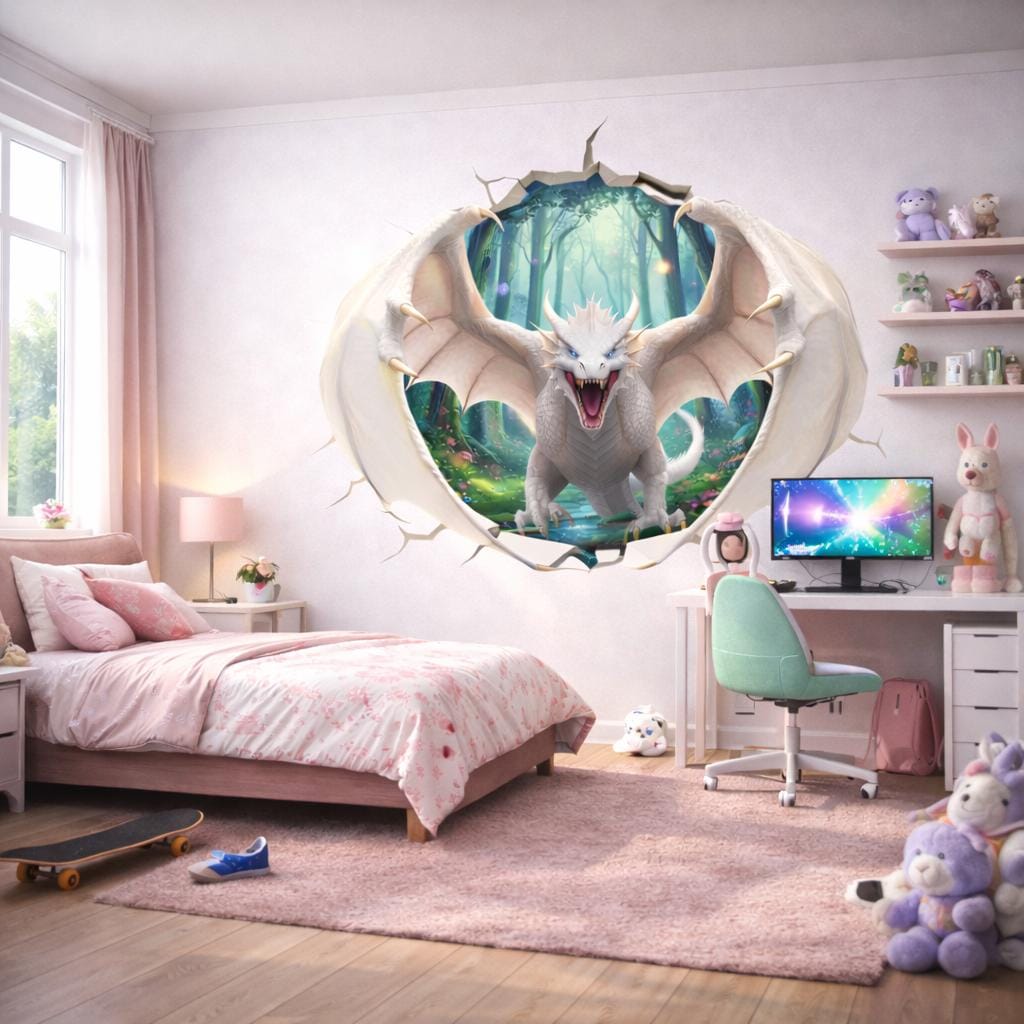 White Dragon Wall Decal | 3D Wall Mural