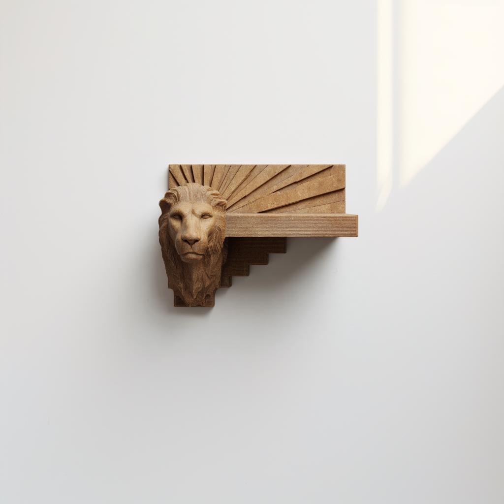 3D Printed Lion Head Wall Shelf | Zodiac Leo Floating Ledge | Art Deco Animal Decor for Astrology Lovers, Modern Interiors and Walls