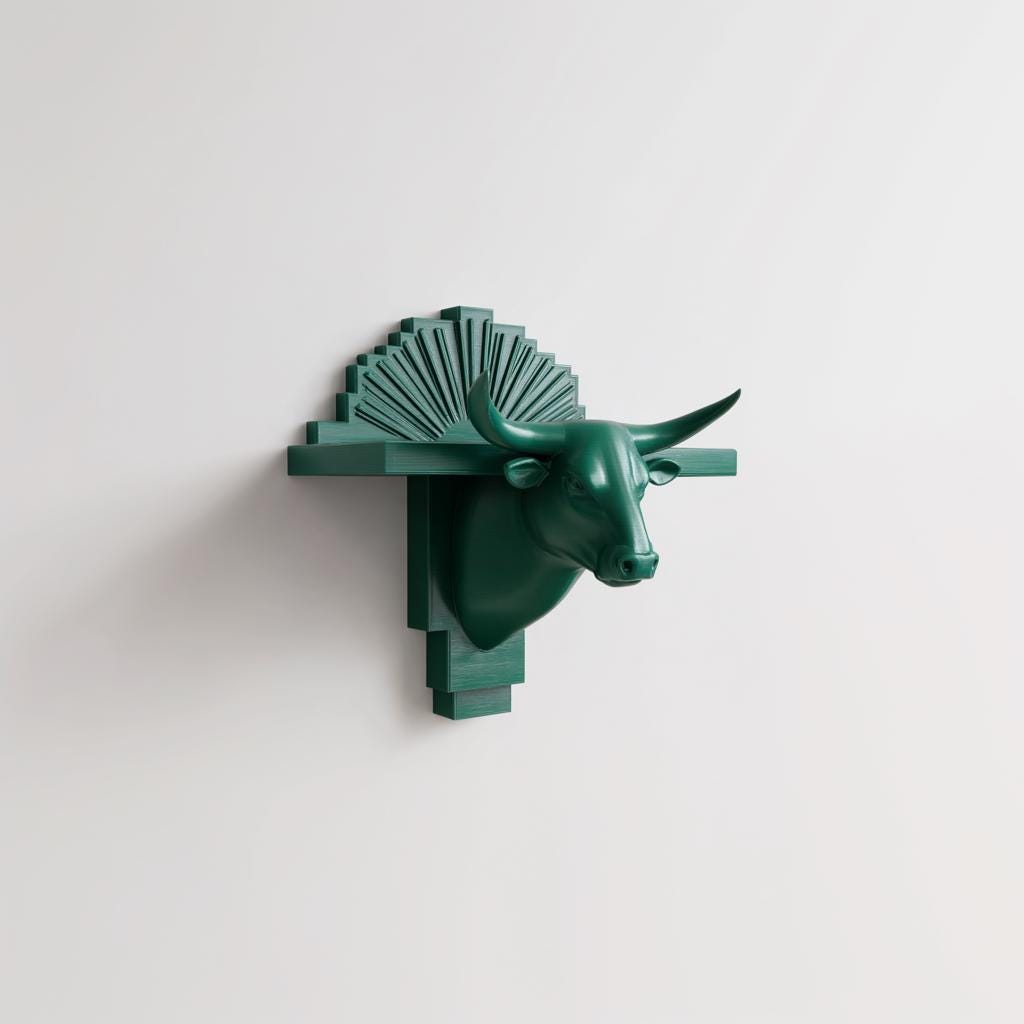 3D Printed Bull Head Wall Shelf | Zodiac Taurus Floating Ledge | Art Deco Inspired Animal Decor for Astrology Lovers and Statement Interiors