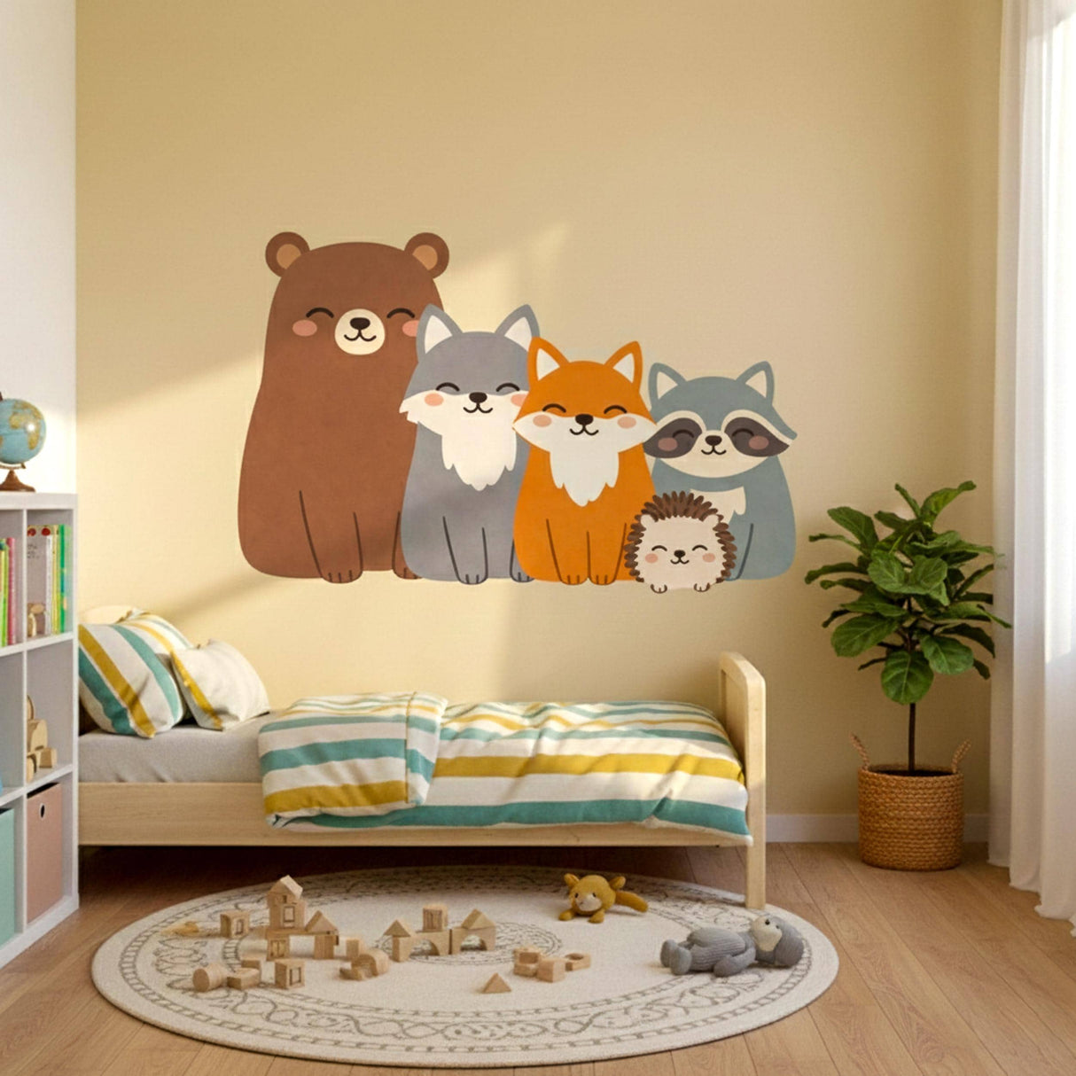 Kawaii Woodland Animal Wall Decal | Cute Forest Friends Nursery Decor | Bear Fox Wolf Raccoon Hedgehog Art | Baby Shower Gift