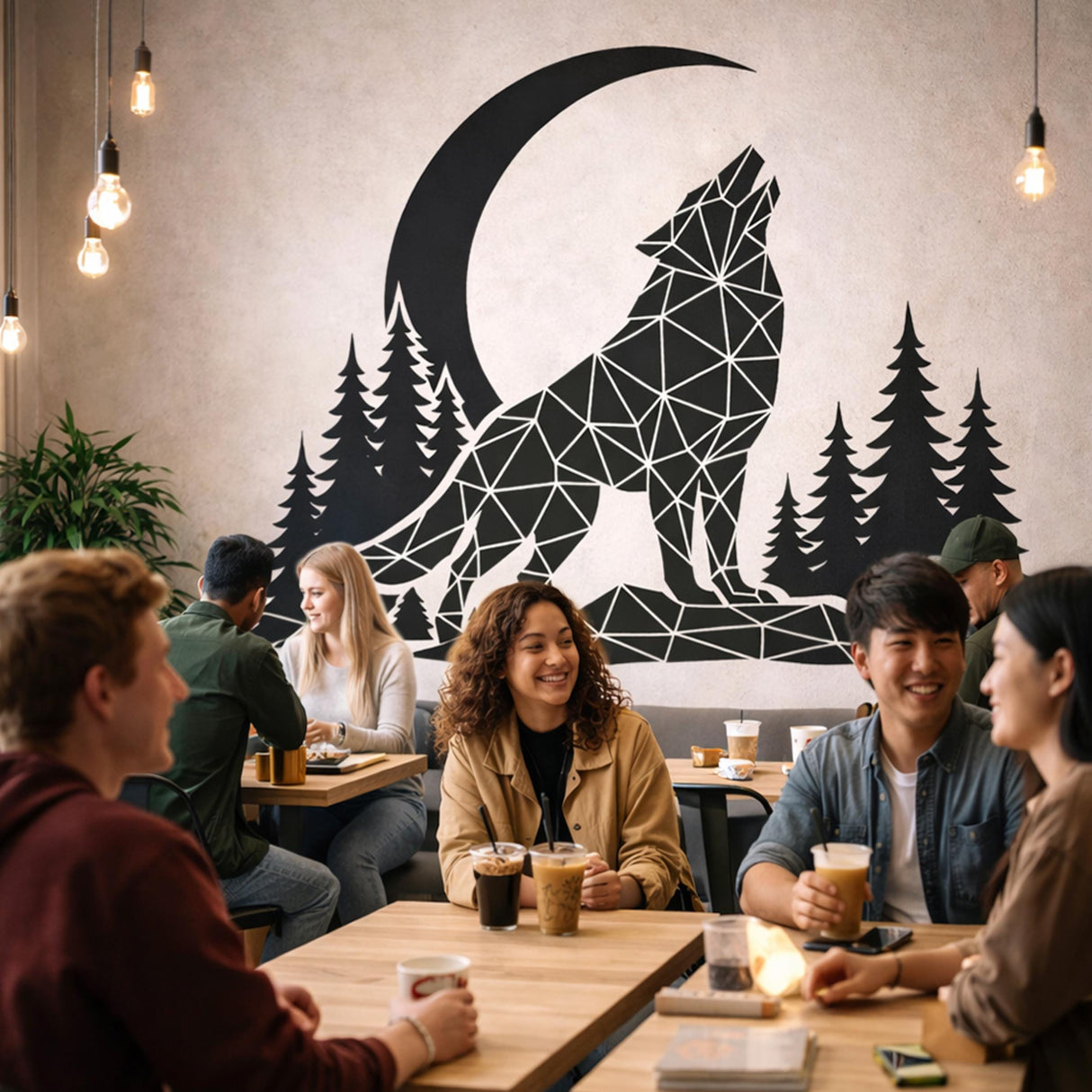 Geometric Wolf Wall Decal | Low Poly Howling Wolf Sticker | Modern Forest Moon Mural | Origami Animal Wall Art | Nordic Nature Decor