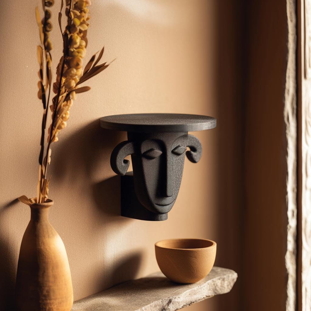 3D Printed Wall Mounted Face Shelf with Flat Top | 3D Printed Sculptural Wall Decor Shelf |Minimalist Art Display Shelf for Modern Interiors