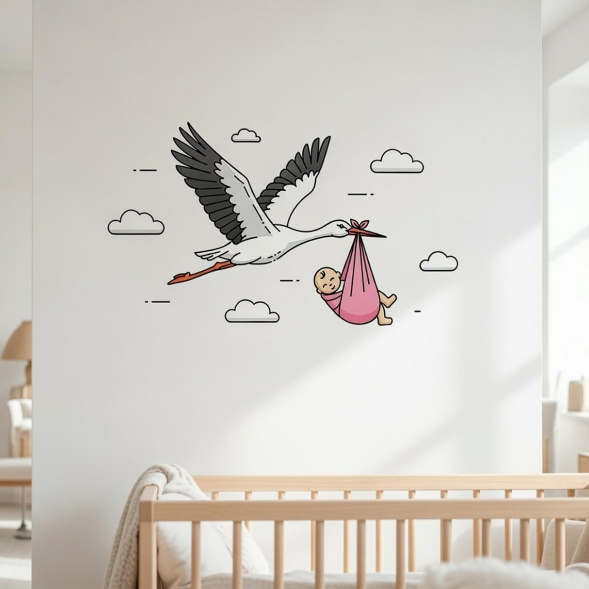 Stork Delivering Baby Girl | Nursery Wall Decal