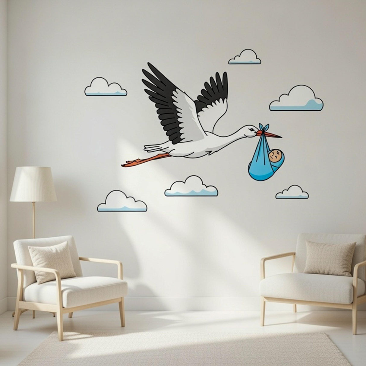 Stork Delivering Baby Boy | Nursery Wall Decal