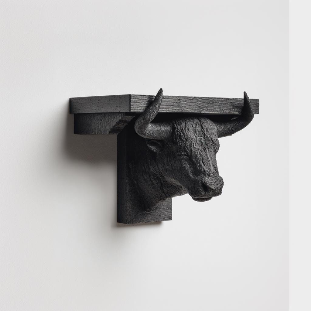 3D Printed Bull Head Wall Shelf | Zodiac Taurus Floating Ledge | Dark Animal Decor for Gothic Interiors, Astrology Lovers and Statement Wall