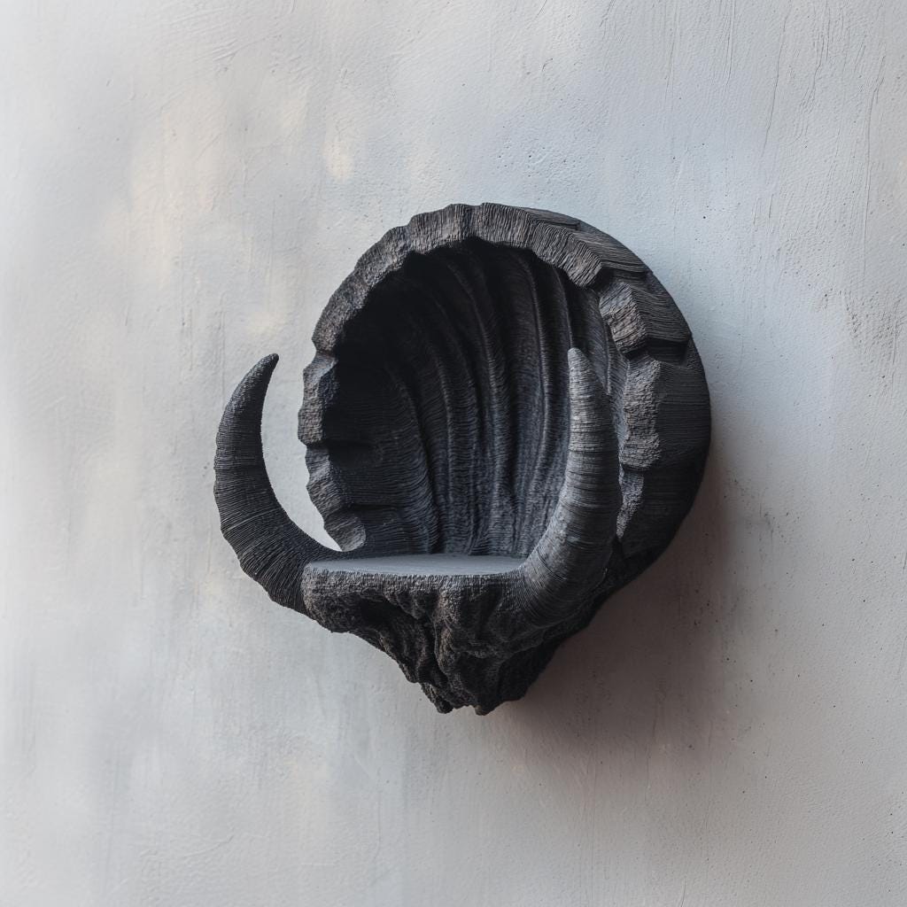 3D Printed Dark Fantasy Horn Wall Shelf | Crescent Beast Floating Ledge | Gothic Horror Decor for Altar, Gaming Room or Ritual Space
