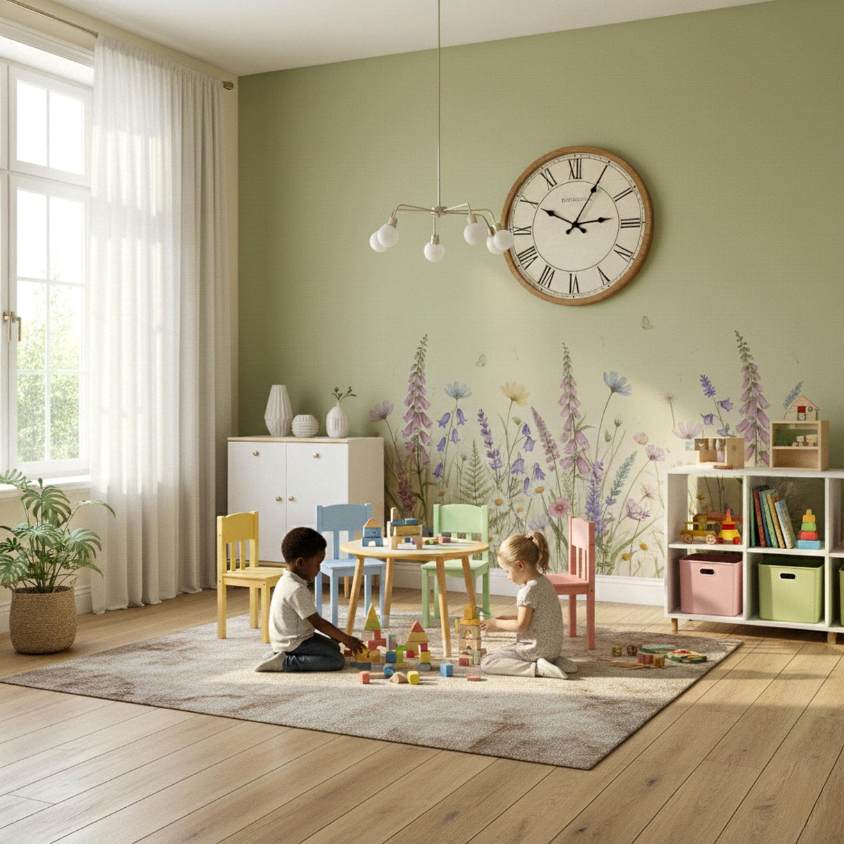 Wildflower Wall Decal | Watercolor Meadow Mural | Floral Nursery Decor | Cottagecore Wall Art | Lavender and Daisy Print