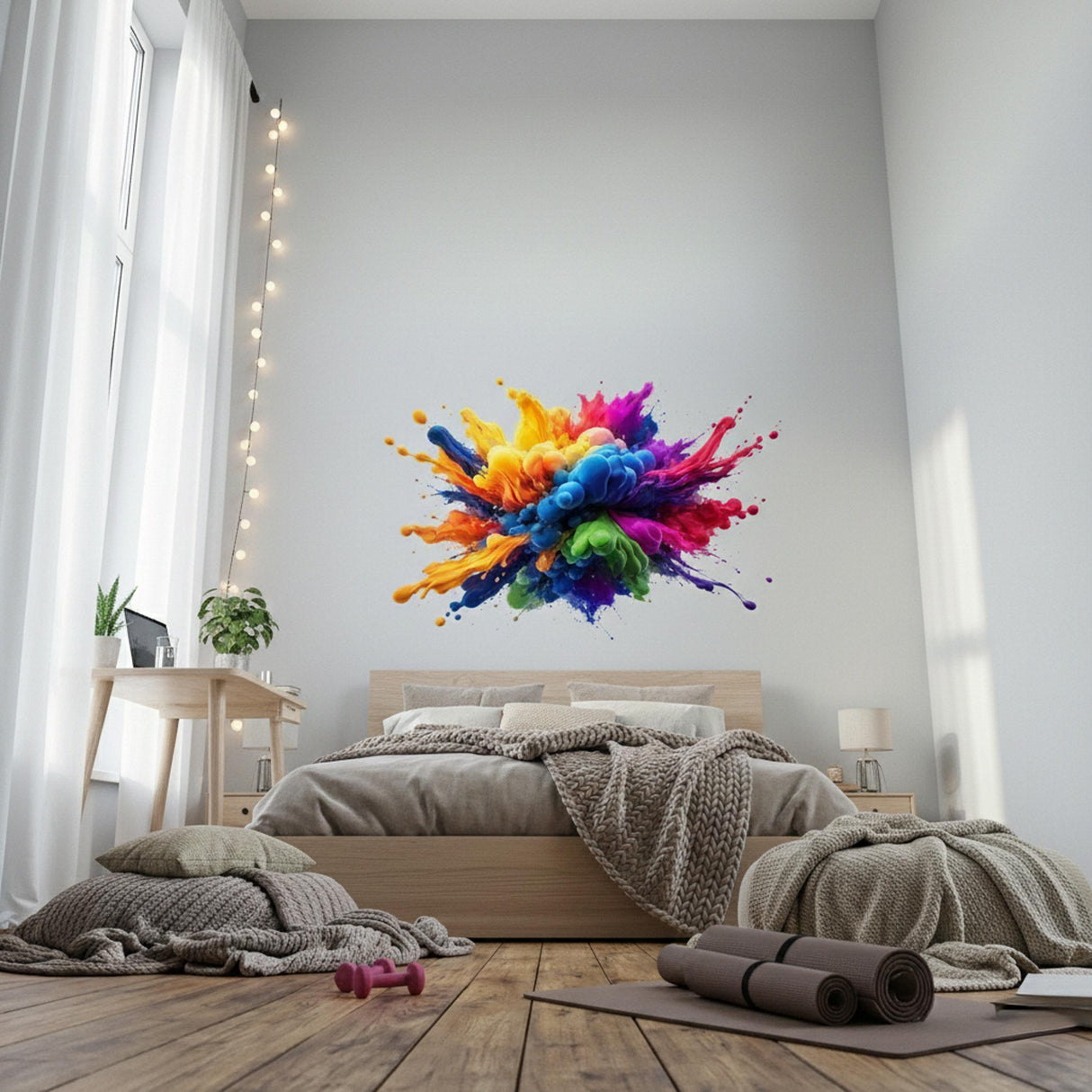 3D Paint Explosion Decal | Rainbow Splash Wall Art | Abstract Color Burst Sticker | Modern Art Mural | Vibrant Paint Drip Decor