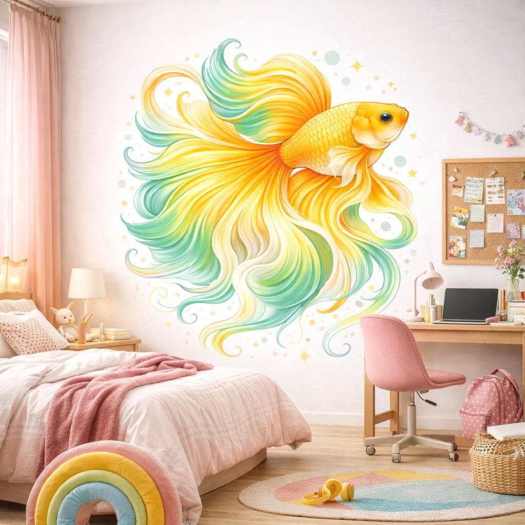 Colorful Betta Fish Decal | Tropical Goldfish Wall Art | Siamese Fighting Fish Sticker | Aquatic Nursery Decor | Zen Fish Mural