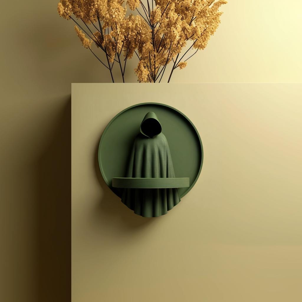 3D Printed Wall Mounted Hooded Figure Shelf | 3D Printed Sculptural Wall Decor Shelf |Minimalist Dark Fantasy Art Shelf for Modern Interiors