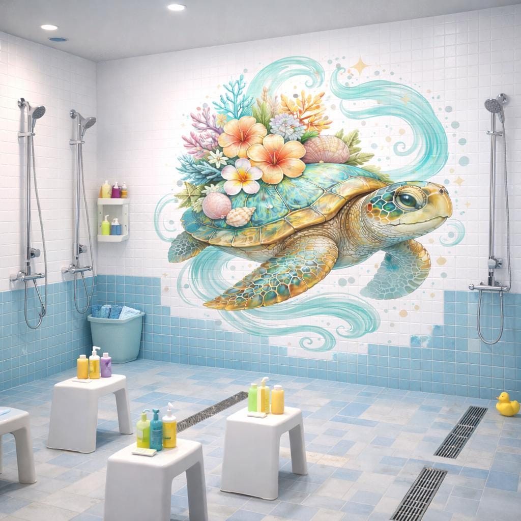 Sea Turtle Wall Decal | Tropical Floral Wall Sticker | Coastal Nursery Decor | Ocean Life Vinyl Art | Bathroom Wall Decor | Hibiscus Turtle