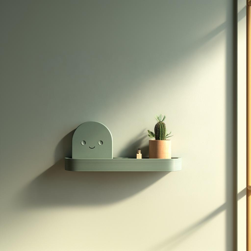 Minimal Cute Wall Shelf Decor | 3D Printed Smiling Character Shelf | Modern Kawaii Style Display Shelf for Scandinavian and Soft Interiors