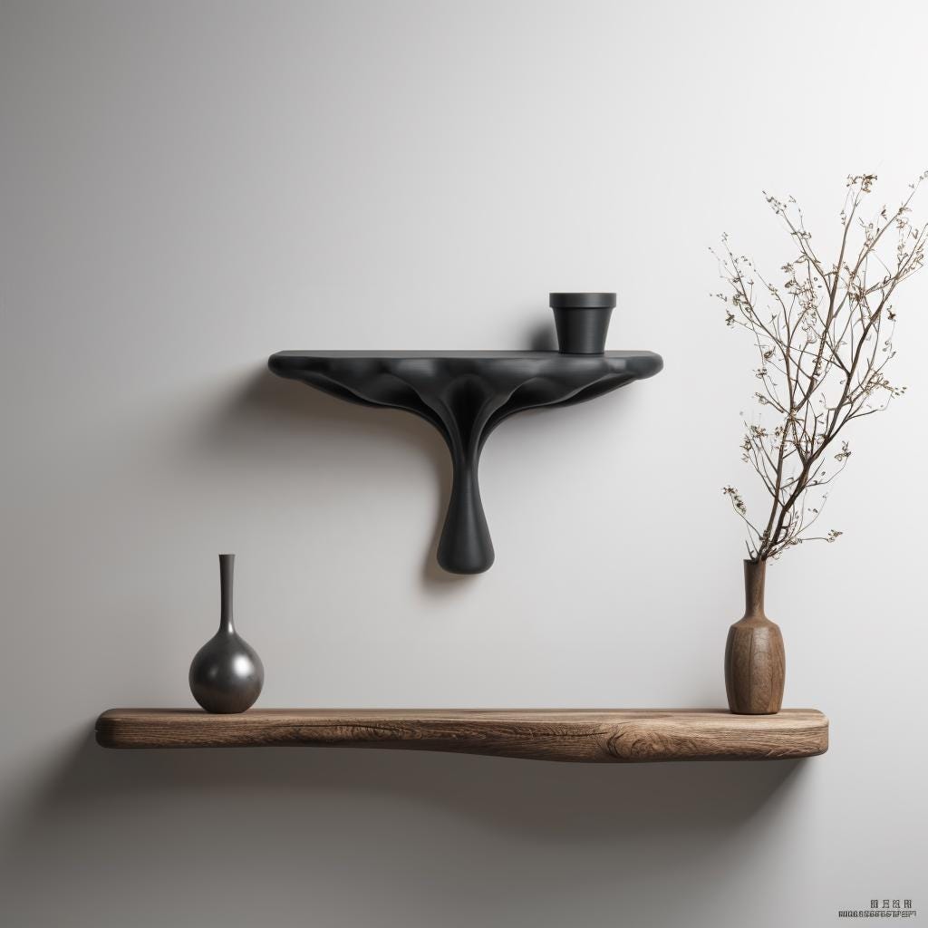 Modern Sculptural Wall Shelf Decor | 3D Printed Organic Minimal Shelf | Dark Contemporary Accent Shelf for Clean and Elegant Interiors