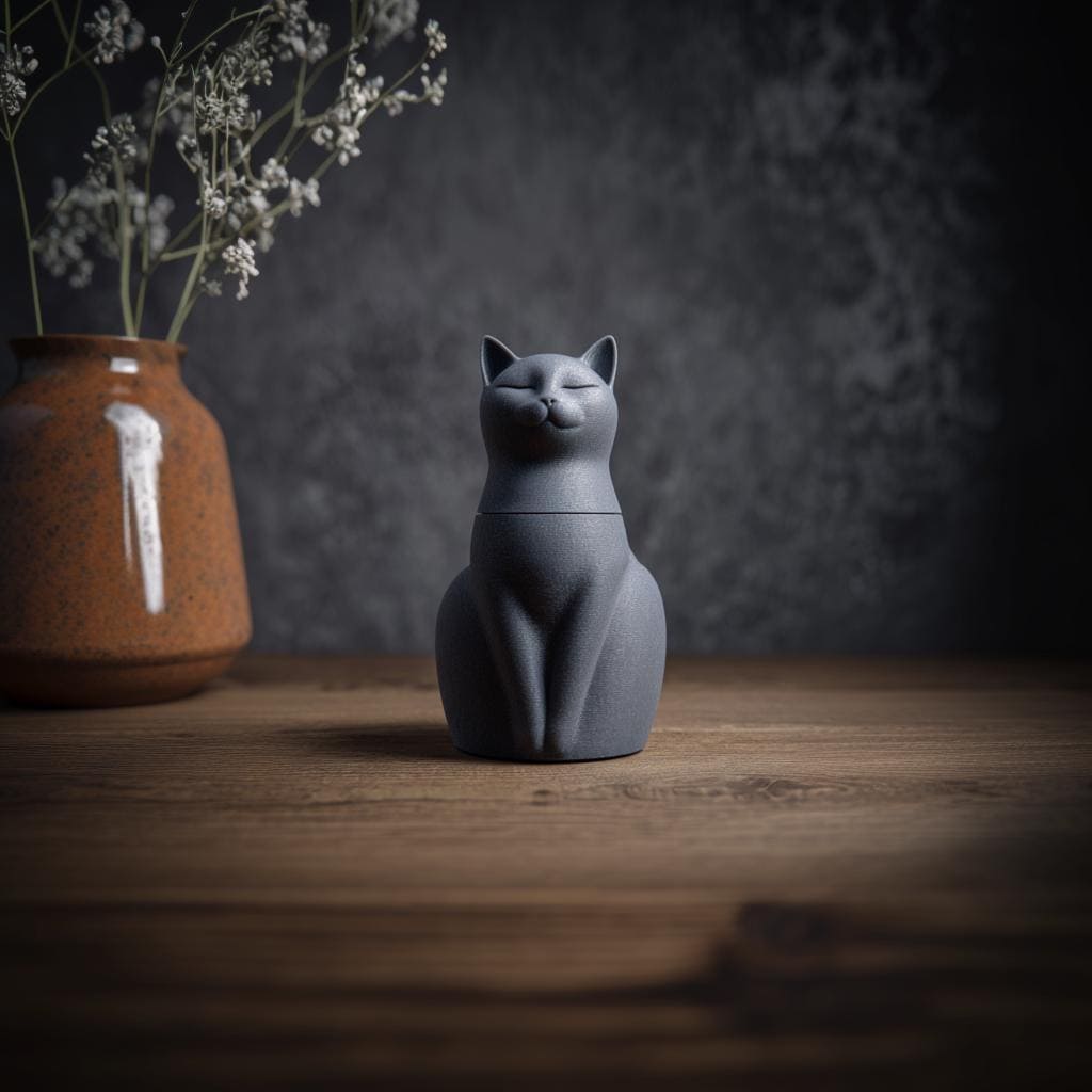 Cat Pet Ashes Urn | 3D Printed Minimal Memorial Keepsake with Serene Cat Sculpture | Modern Cremation Decor, Pet Remembrance Sympathy Gift
