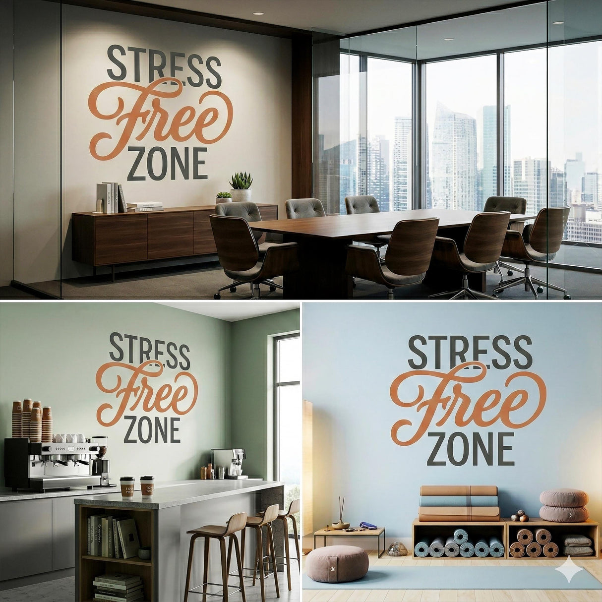 Stress Free Zone Wall Decal | Office Chill Room Decor | Breakroom Sticker | Corporate Relaxation Area Signs | Vinyl Lettering Yoga Studios