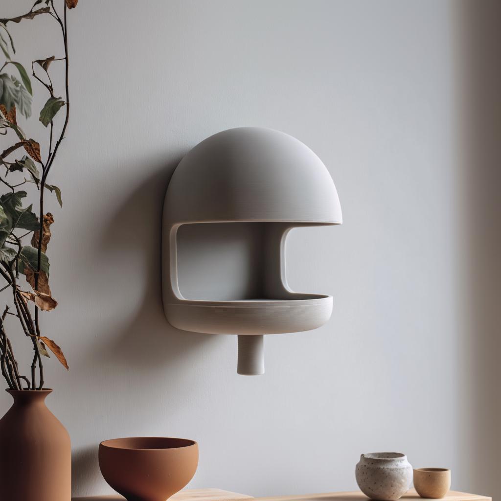 Mushroom Wall Shelf | 3D Printed Minimal Floating Display Ledge with Split Canopy Niche | Sculptural Wall Decor for Plants, Crystals, Keys