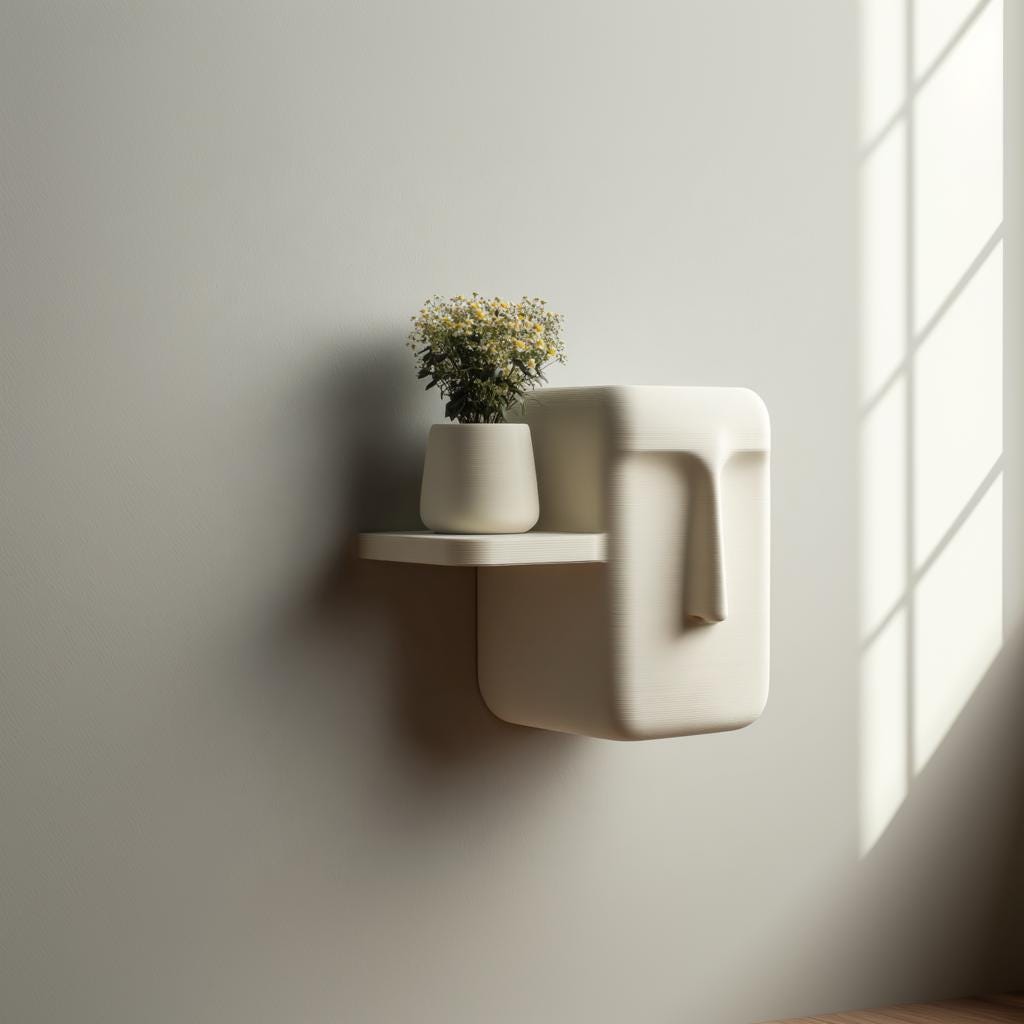 Modern Face Wall Shelf | 3D Printed Minimal Character Sculpture with Floating Ledge | Sculptural Wall Decor for Entryway Plants, Keys, Art