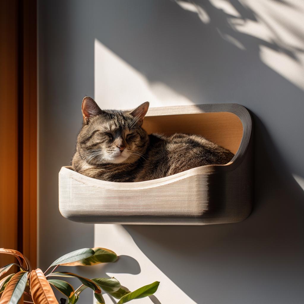 Wall Mounted Cat Bed Shelf | 3D Printed Modern Floating Cat Lounger | Minimalist Space Saving Cat Furniture for Contemporary Interiors