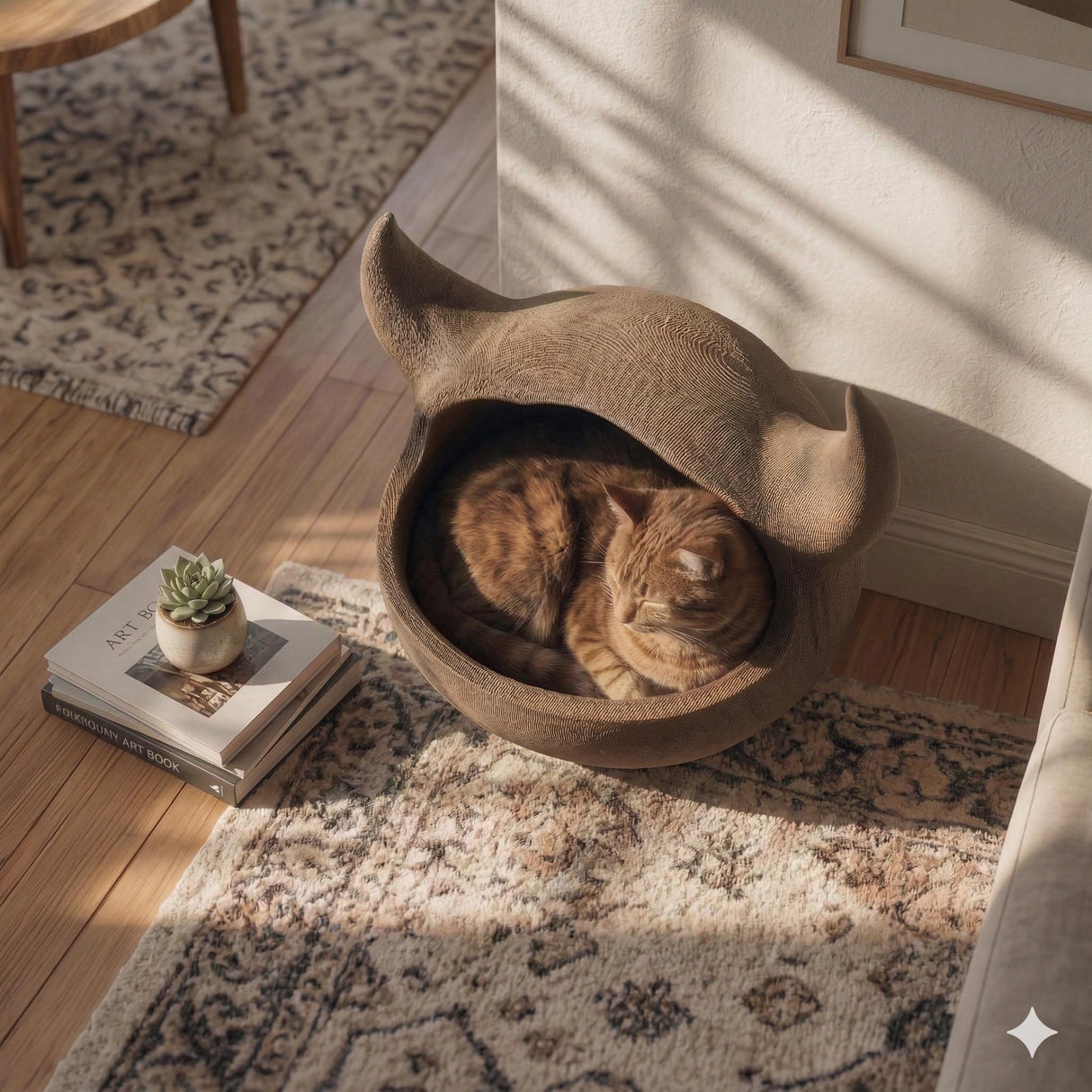 Horned Cat Cave Bed | 3D Printed Floor Cat Pod Lounger | Enclosed Cozy Cat Hideout