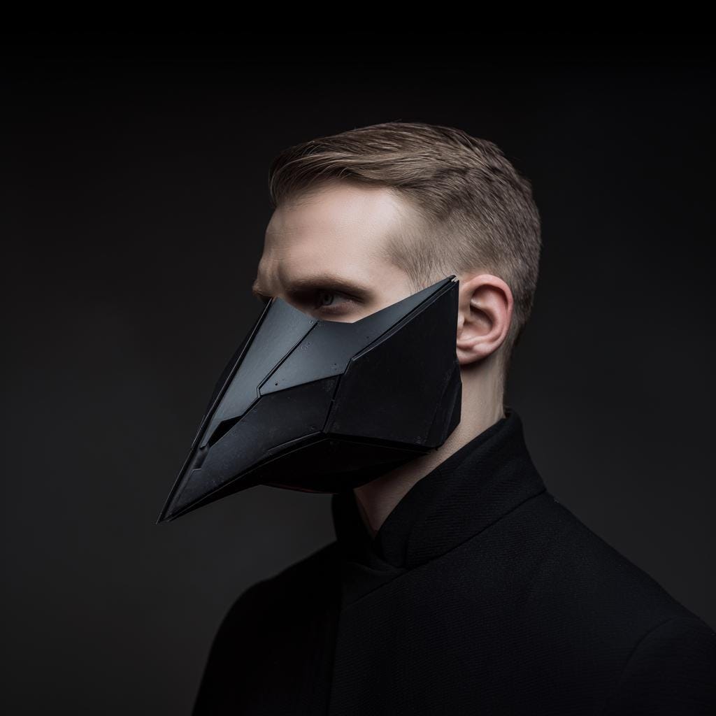 3D Printed Dark Techno Raven Mask | 3D Printed Wearable Beak Mask | Cyber Gothic Plague Doctor Style Mask for Cosplay and Displays