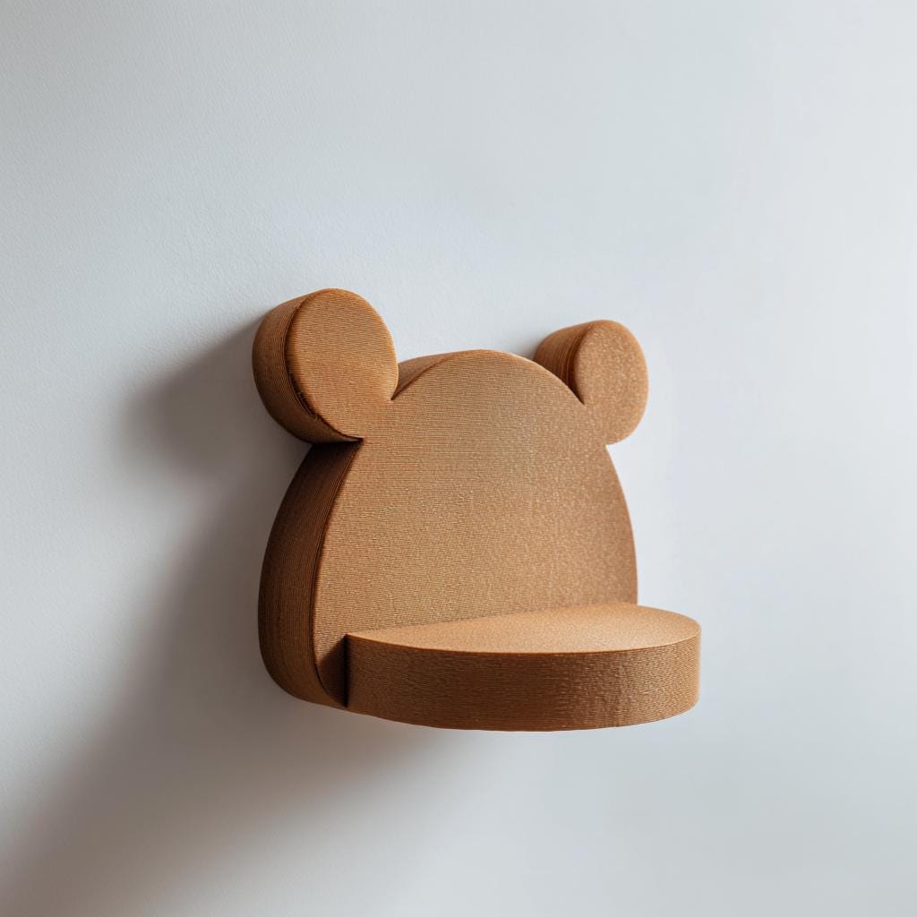 3D Printed Cute Bear Wall Shelf | Minimal Kawaii Floating Ledge | Playful Animal Decor for Nursery, Kids Rooms and Cozy Modern Interiors