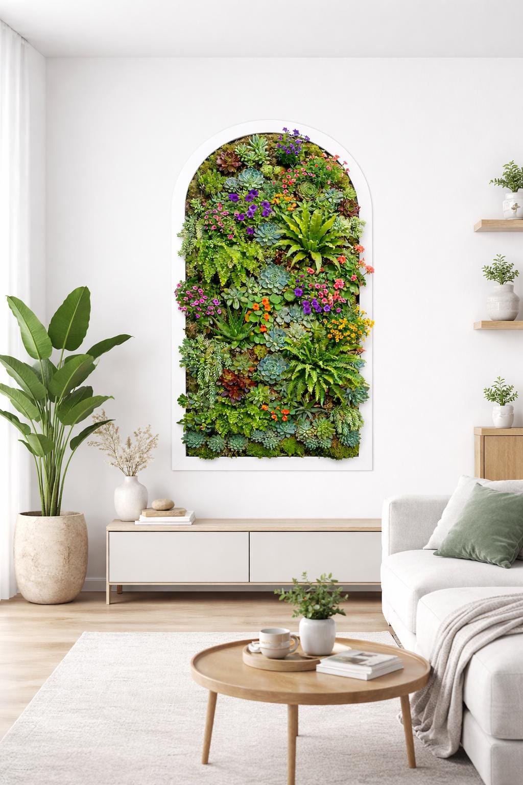 Succulent Wall Decal | Arched Vertical Garden Mural | Realistic Faux Plant Sticker | 3D Greenery Wall Art | Botanical Greenery Wall Art
