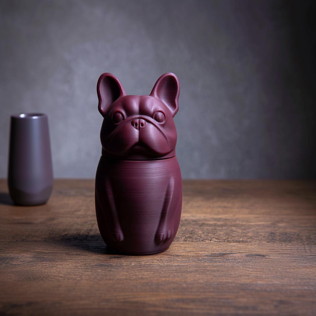 French Bulldog Memorial Urn | 3D Printed Pet Ashes Keepsake with Bulldog Sculpture | Modern Minimal Cremation Decor, Pet Loss Sympathy Gift