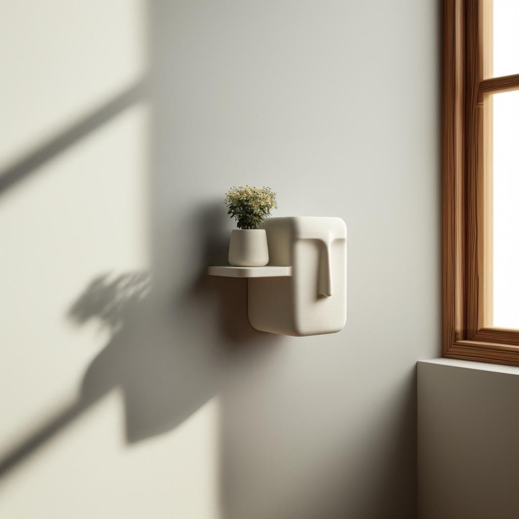 Modern Face Wall Shelf | 3D Printed Minimal Character Sculpture with Floating Ledge | Sculptural Wall Decor for Entryway Plants, Keys, Art