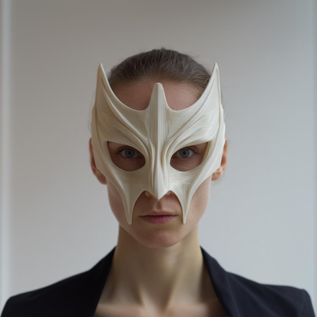 Futuristic Sculptural Face Mask | 3D Printed Fantasy Cosplay Half Mask with Horned Crest | Masquerade Wearable Art, Festival Costume Prop