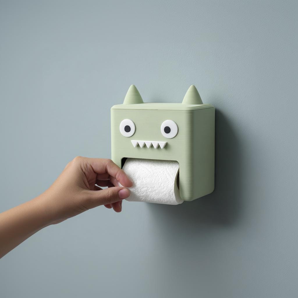 Monster Toilet Paper Holder | 3D Printed Kawaii Wall Mounted Tissue Dispenser Box | Cute Bathroom Decor, Funny Restroom Organizer, Kids Gift