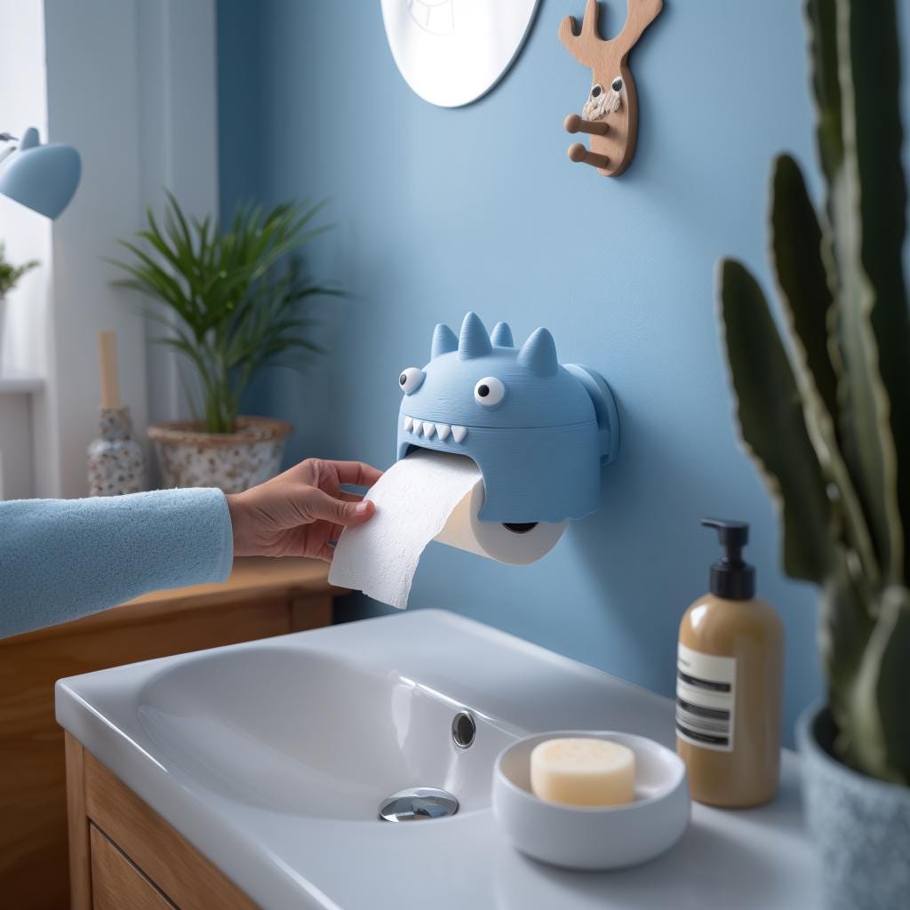 Spiky Monster Toilet Paper Holder | 3D Printed Kawaii Wall Mounted Dispenser | Cute Bathroom Decor, Funny Restroom Organizer, Kids Gift
