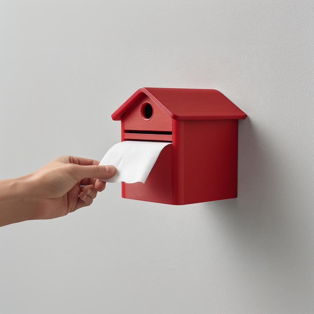 Mailbox Toilet Paper Holder | 3D Printed Wall Mounted Dispenser Box with Roof | Cute Bathroom Decor, Restroom Organizer, Funny Guest Gift