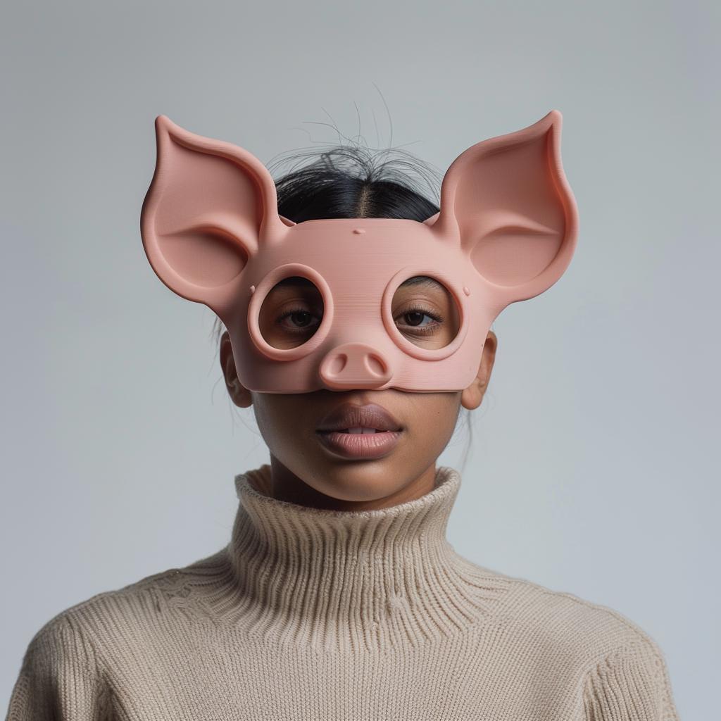 3D Printed Pig Face Mask | Minimalist Animal Mask for Adults | Unique Piggy Cosplay & Halloween Costume Prop