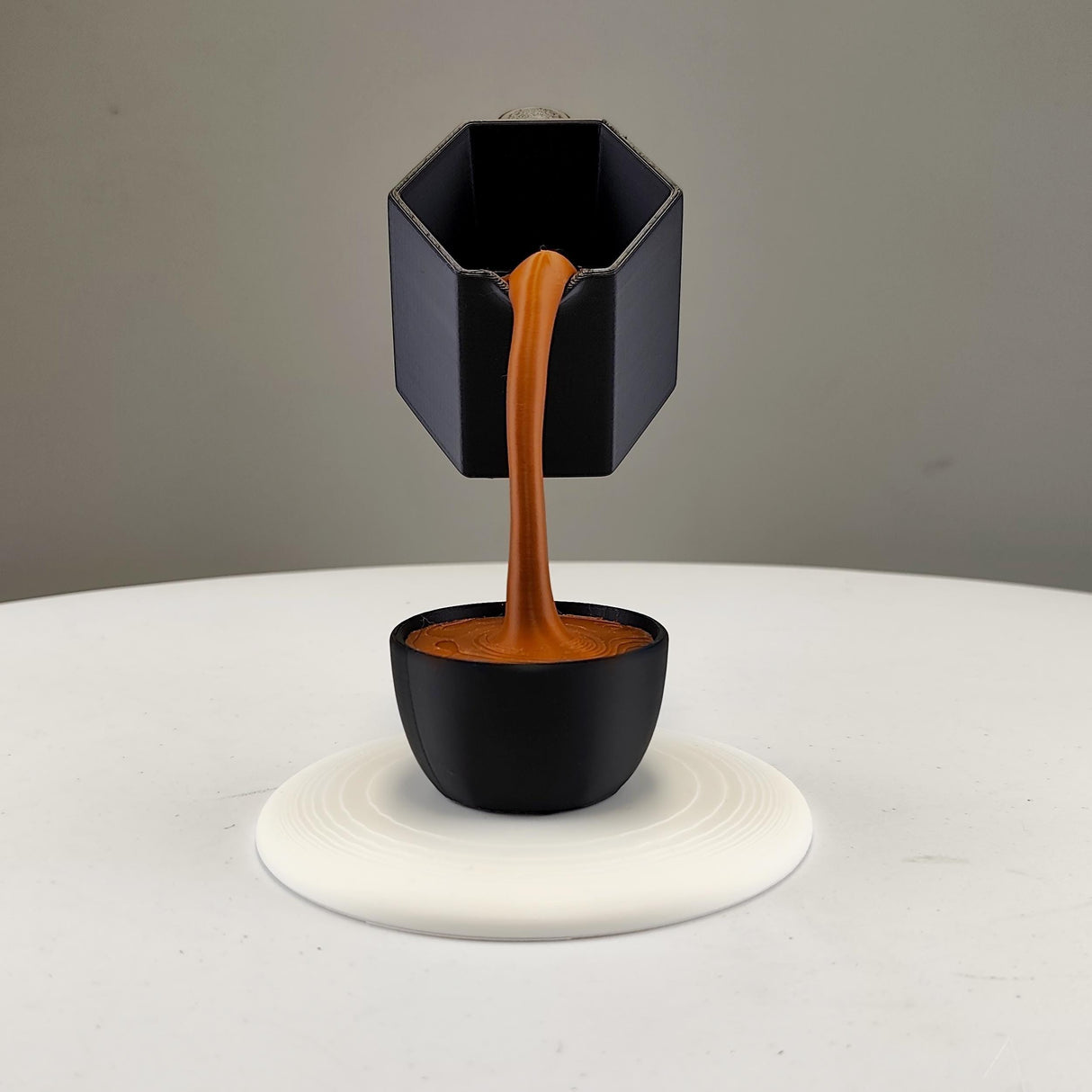 Floating Coffee Pour Sculpture | Black 3D Printed Coffee Art Optical Illusion Kitchen Decor | Coffee Lover Gift Barista Unique Coffee Bar