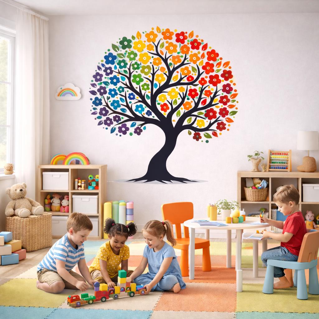 Rainbow Tree of Life Wall Vinyl Decal | Colorful Flower Tree Sticker | Boho Nursery Bedroom Living Room Wall Art Decor