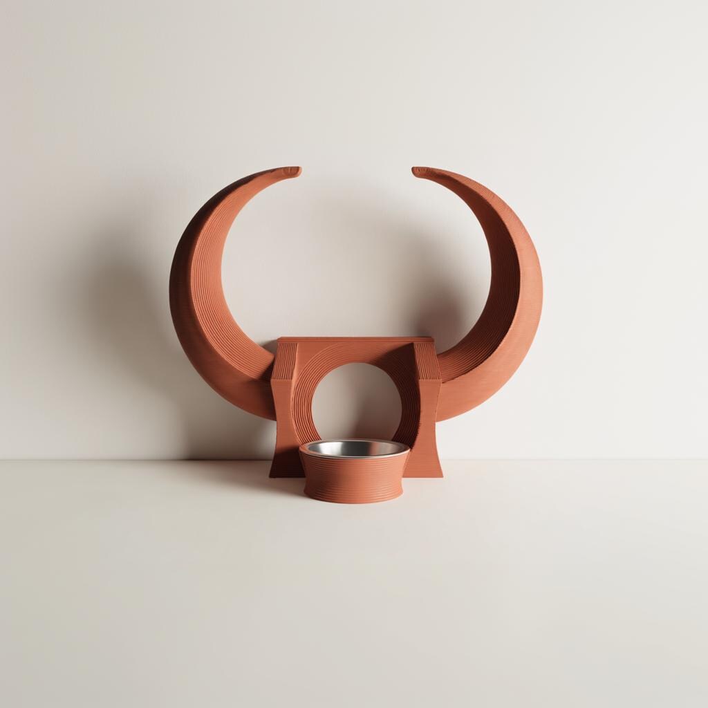 Horned Pet Bowl Holder Stand | 3D Printed Fantasy Raised Feeder Frame for Cats & Small Dogs | Sculptural Feeding Station Home Decor Gift